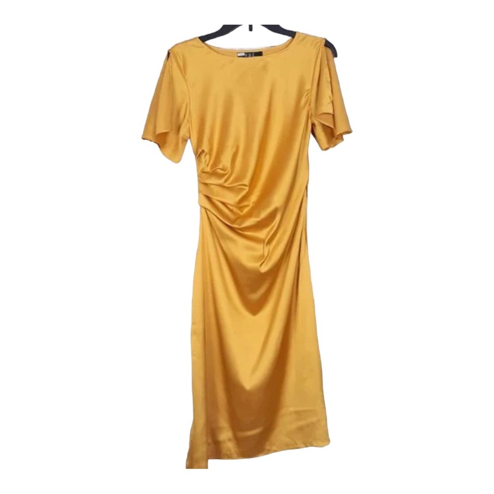 O.P.T X Free People Side Ruched Dress Small Yellow Molten Midi Dress